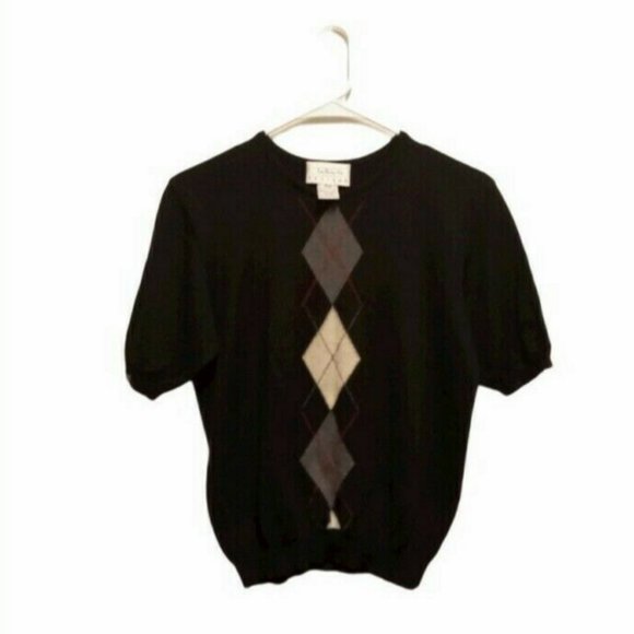TALBOTS PETITES BLACK GRAY RED  WOOL TOP MP - Picture 1 of 4